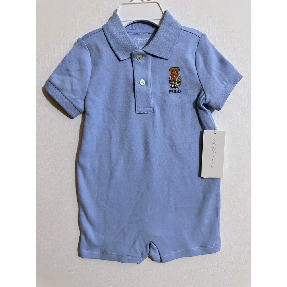 NWT RALPH LAUREN Baby boys romper 6 MOS,9 MOS POLO BEAR SHORTALL